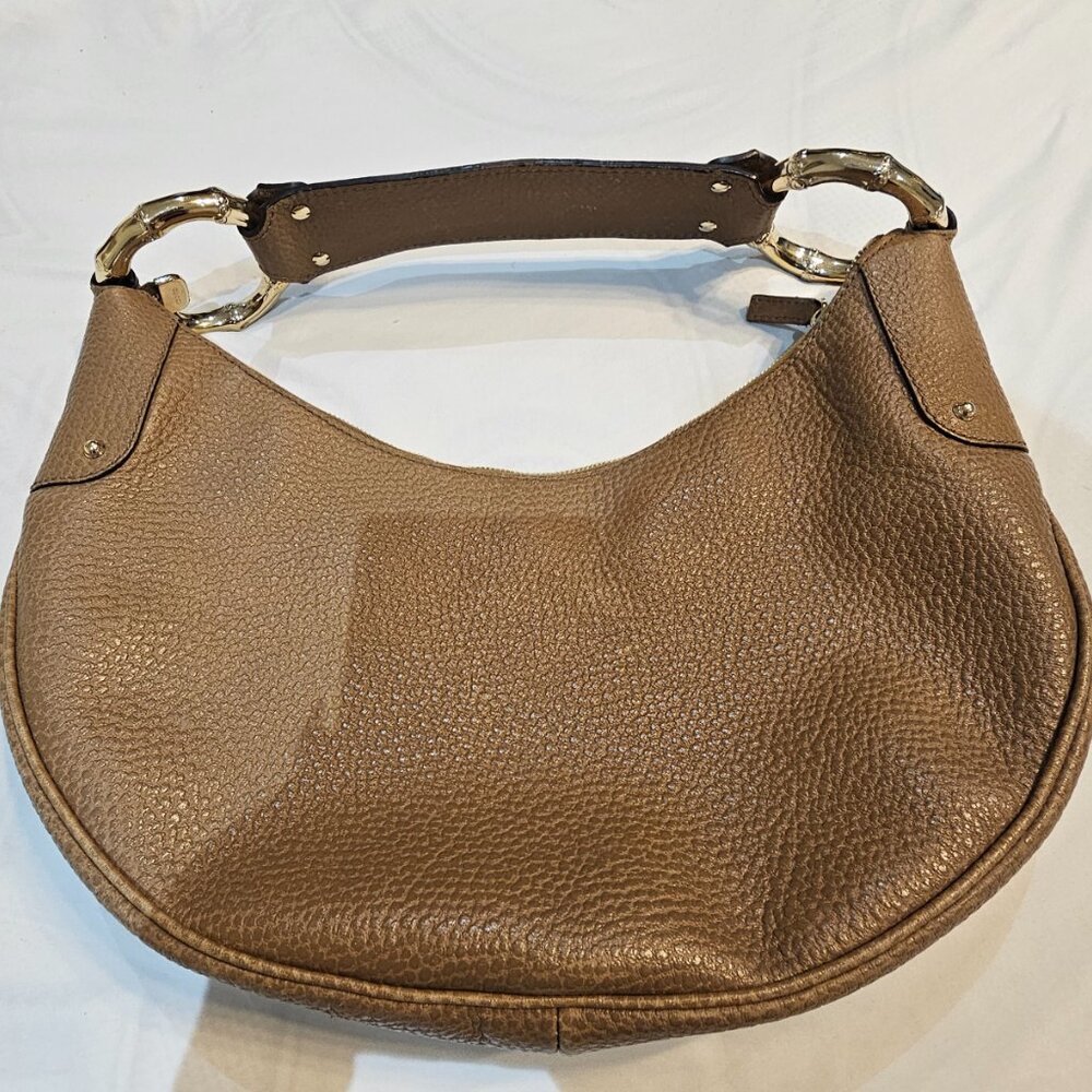 Gucci Tan Leather Hobo Bag w Gold Bamboo Ring - Picture 3 of 9